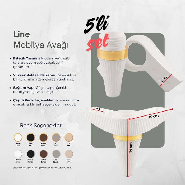 14 cm Line Mobilya Ayağı Beyaz (Gold) 5 Adet | Liz Aksesuar