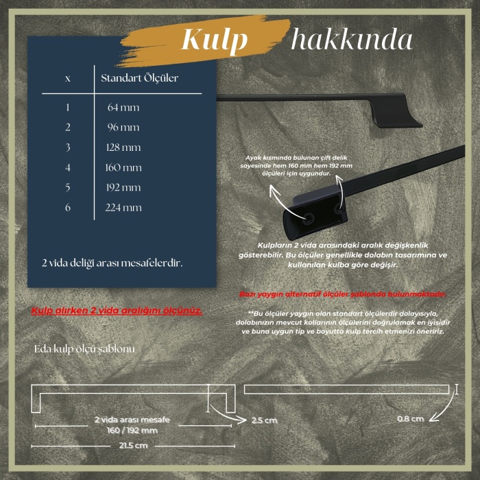 Eda Dolap Çekmece Banyo Kulp Siyah 160-192mm(Çift Delikli)