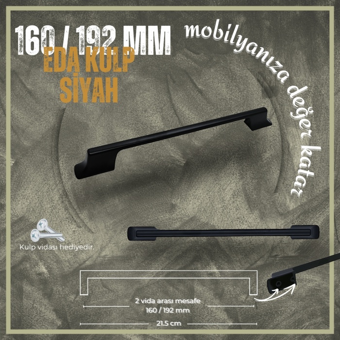 Eda Dolap Çekmece Banyo Kulp Siyah 160-192mm(Çift Delikli)