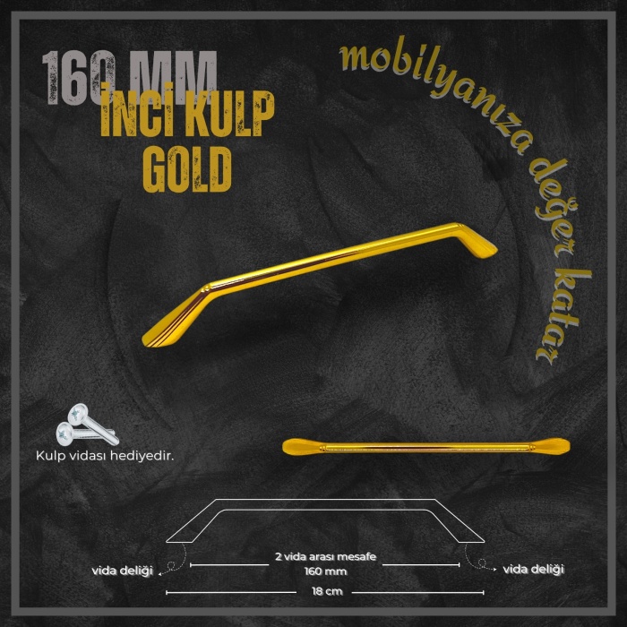 İnci Dolap Çekmece Banyo Kulp|Gold 160mm