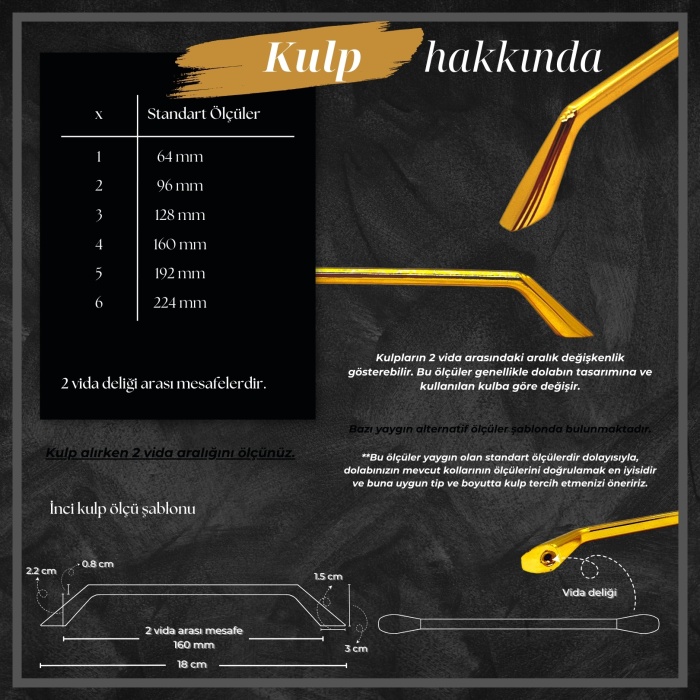 İnci Dolap Çekmece Banyo Kulp|Gold 160mm