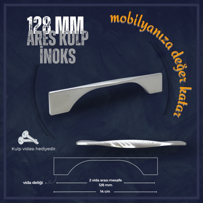 Ares Çekmece Banyo Dolap Kulp|İnoks(128mm)