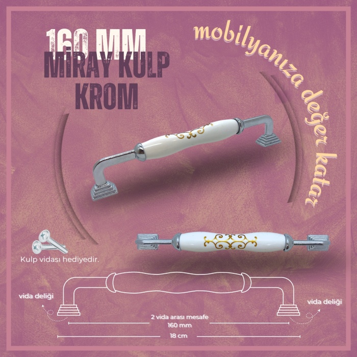 Miray Çekmece Konsol Dolap Kulp|Krom(160mm)