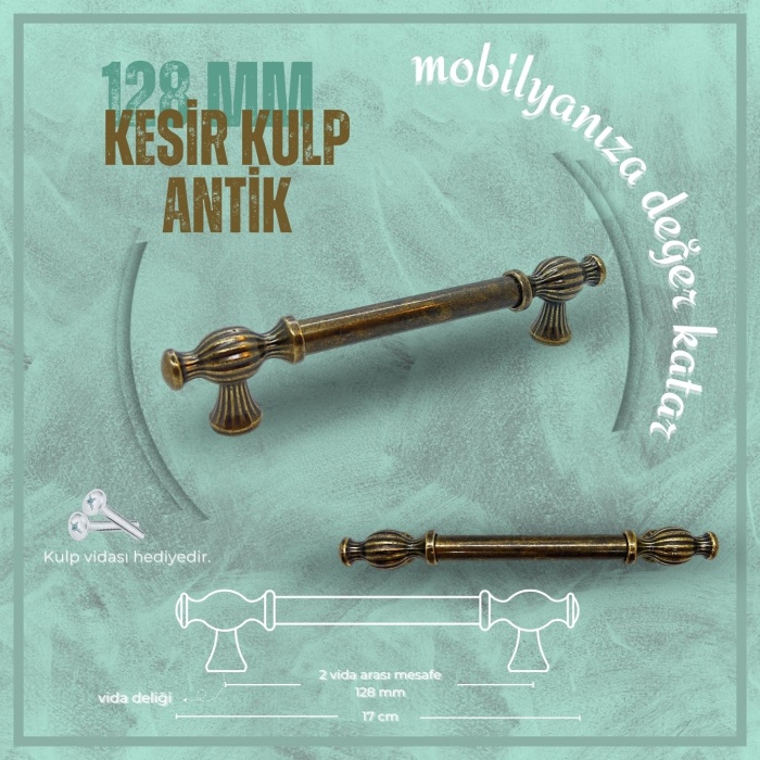 Metax Kesir Düz Konsol-Çekmece-Banyo Kulp Antik Sarı 128mm