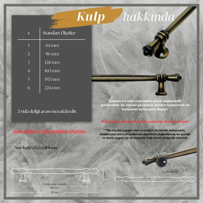 Asır Çekmece Konsol Kulp Antik Sarı 160mm