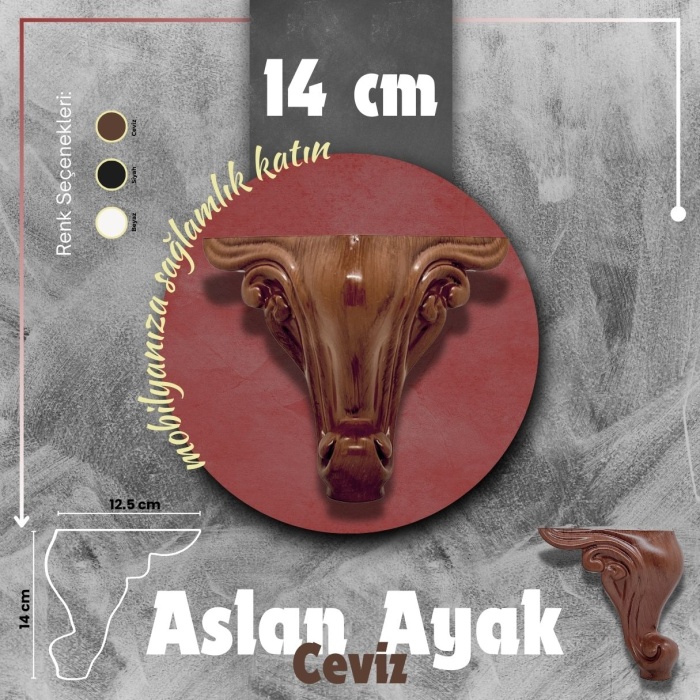 Aslan Dolap Konsol Koltuk Ayağı-Ceviz- 14 Cm