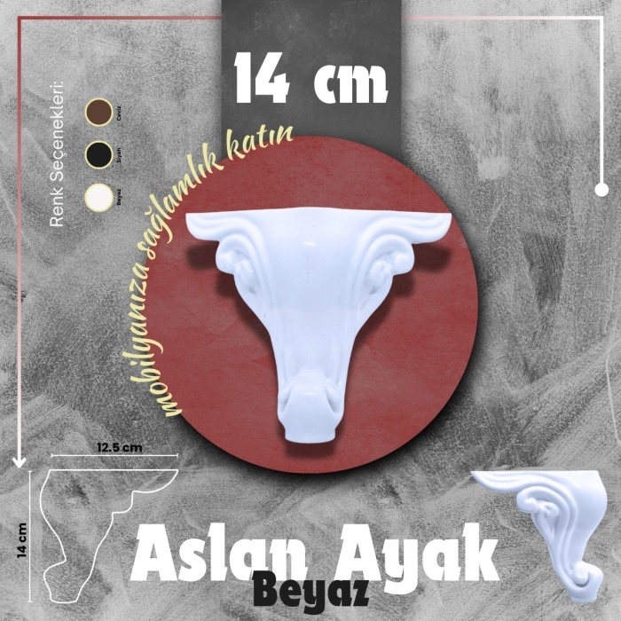 Aslan Dolap Konsol Koltuk Ayağı-Beyaz- 14 Cm