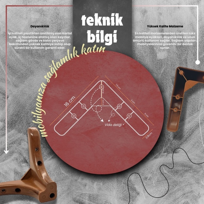 Bellona Mobilya Ayağı Plastik-Ceviz-10 Cm