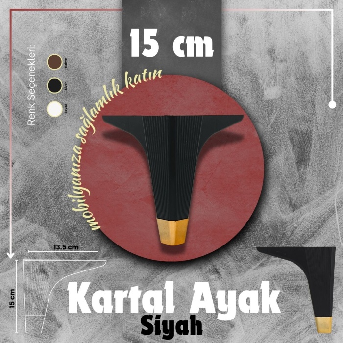 Kartal Çizgili Dolap-Konsol-Mobilya Ayağı-Siyah-15 Cm