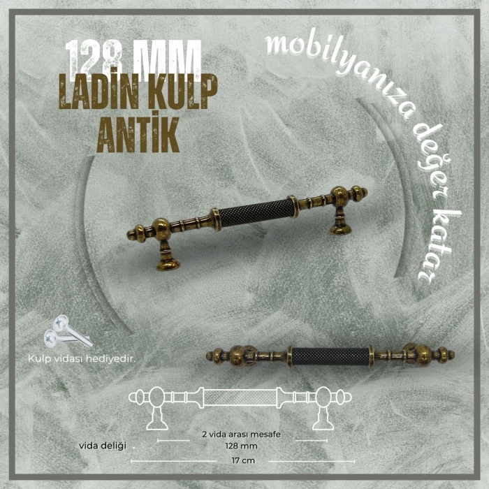 Ladin Dolap-Çekmece-Konsol Kulp-Antik Sarı-128 mm