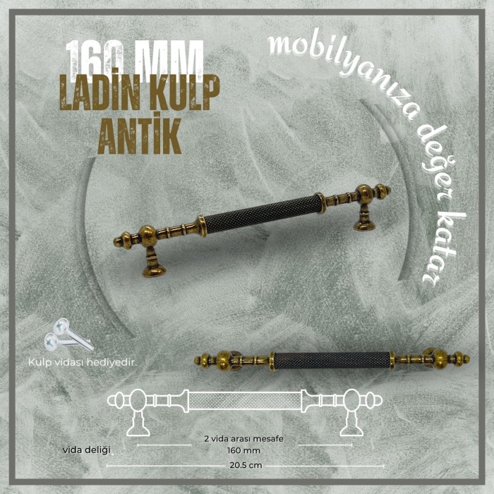 Ladin Dolap-Çekmece-Konsol Kulp-Antik Sarı-160 mm