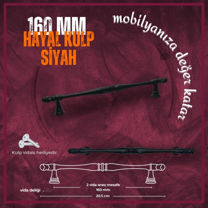 Hayal Dolap-Çekmece-Konsol Kulp-Siyah-160mm