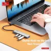 HUB12 Tak Çalıştır 40cm 4 Adet Usb 2.0 ve 1 Adet Type-C Çıkışlı Usb Çoklayıcı - Gri