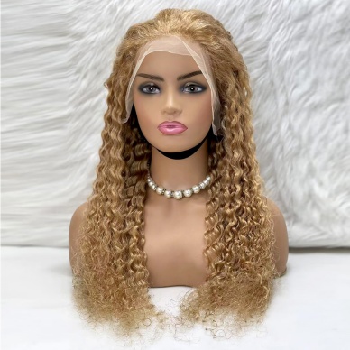 Afro Dalga Front Lace Gerçek Tül Peruk - Altın Karamel - 70-75cm