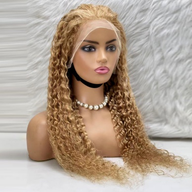 Afro Dalga Front Lace Gerçek Tül Peruk - Altın Karamel - 70-75cm