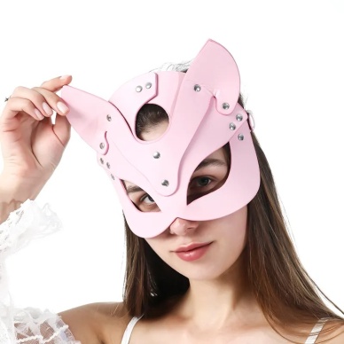 Fantezi Deri Seksi Pembe Kedi Maske Kelepçe Kırbaç Seti ( 3lü set) BC5368