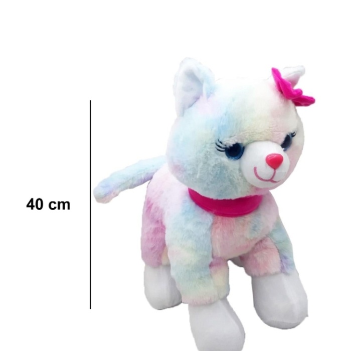 Halley 62555 Peluş 40cm Sesli Kedi Pembe Tokalı