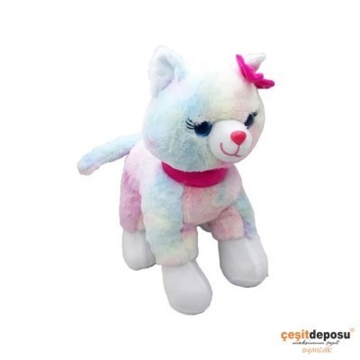 Halley 62555 Peluş 40cm Sesli Kedi Pembe Tokalı