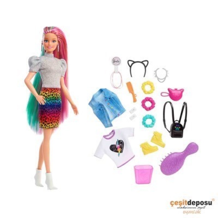 Barbie GRN81 Leopar Desenli Saçlar Bebeği