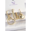 Pirinç Gold Renk Zirkon Taşlı Sallantı Kalp Model 3lü Kadın Kombin Küpe - Tj-bkp10441