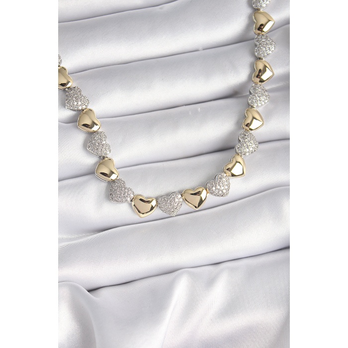 Pirinç Mix Renk Zirkon Taşlı Kalp Model Vıp Exclusive Seri Kadın Kolye - Tj-bko9545