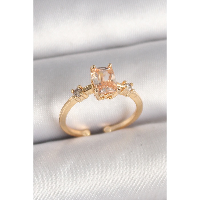 Pirinç Gold Renk Kare Zirkon Taş Model Kadın Yüzük - Tj-byk3683