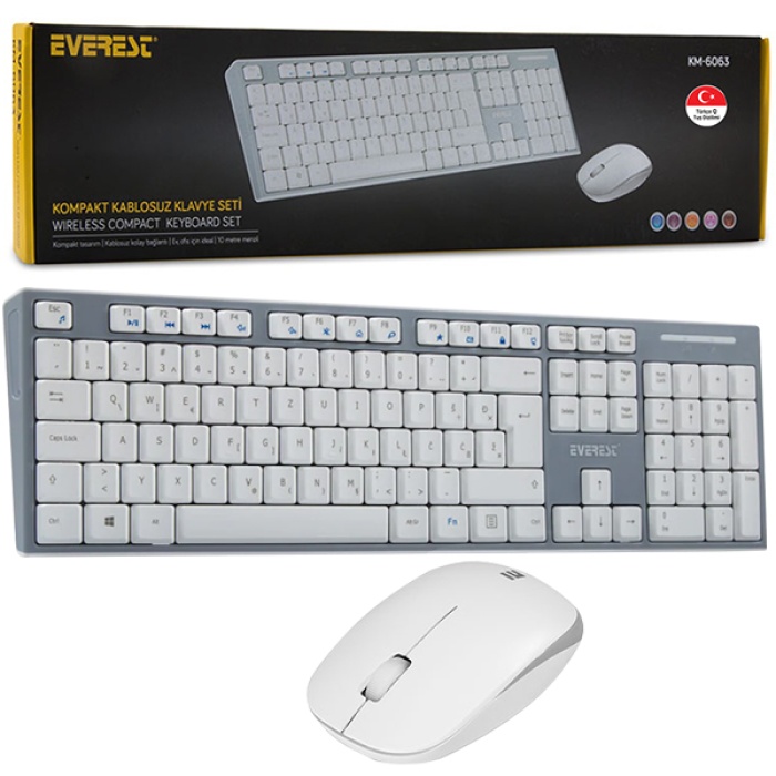 EVEREST KM-6063 BEYAZ/GRİ KABLOSUZ Q MULTIMEDYA KLAVYE+MOUSE SET