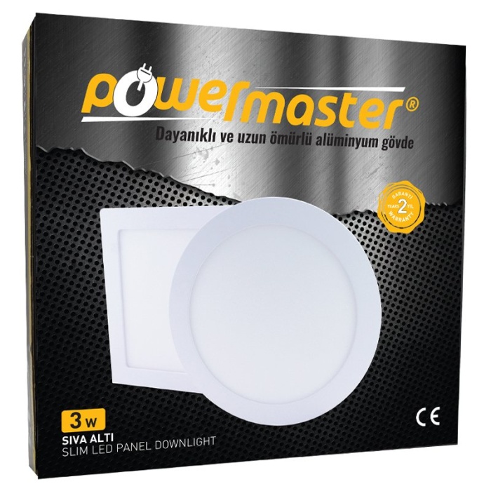 POWERMASTER 3 WATT 3000K 70 MM SIVA ALTI GÜNIŞIĞI YUVARLAK SLIM LED-ECO SPOT PANEL