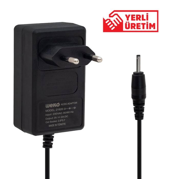 WEKO 9 VOLT - 2 AMPER İNCE 2.5*0.7 UÇ YERLİ ÜRETİM TABLET PC ADAPTÖRÜ