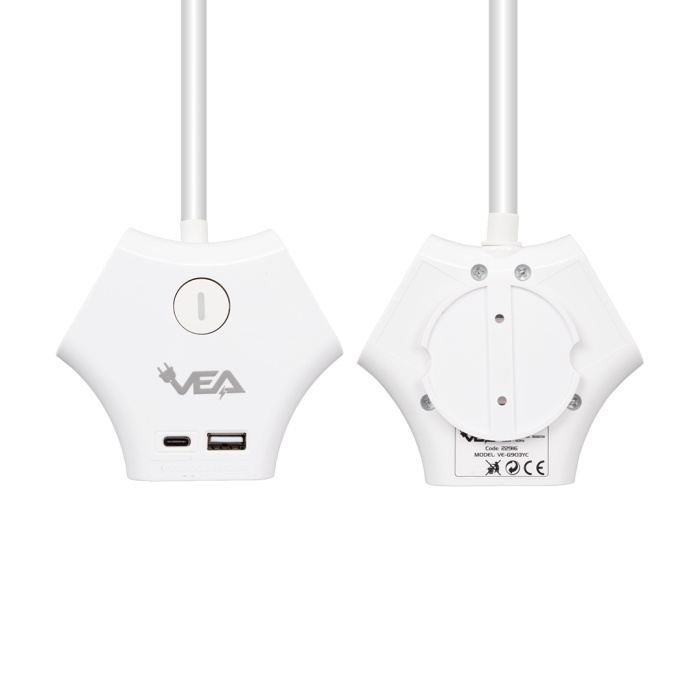 VEA VE-G903YC 3LÜ USB+ TYPE-C GİRİŞLİ ANAHTARLI 1.5 METRE GRUP PRİZ