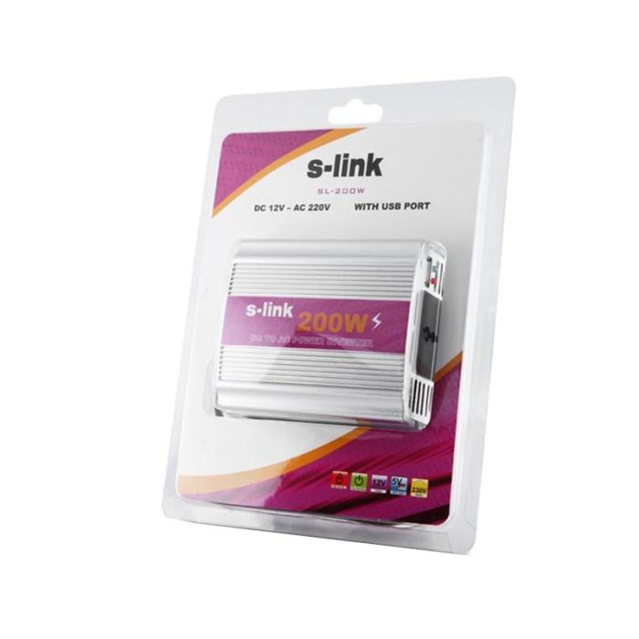 S-LINK SL-200W 200W DC12V-AC230V ÇAKMAKTAN POWER INVERTER