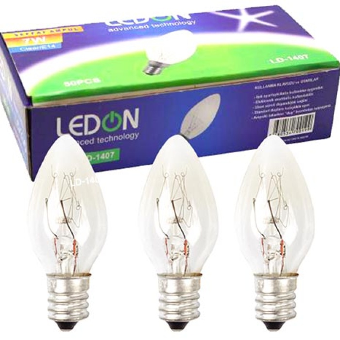 LEDON LD-1407 7 WATT TEK E14 DUY (CLEAR) ŞEFFAF PARFÜM AMPUL (50LİK KUTU)