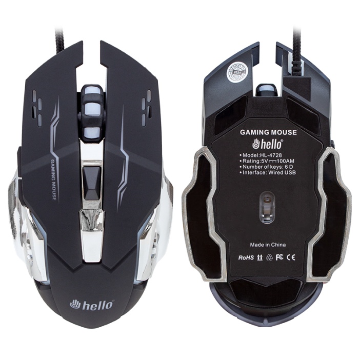 HELLO HL-4728 KABLOLU 3600 DPI 6 TUŞ FONKSİYONLU GAMING MOUSE