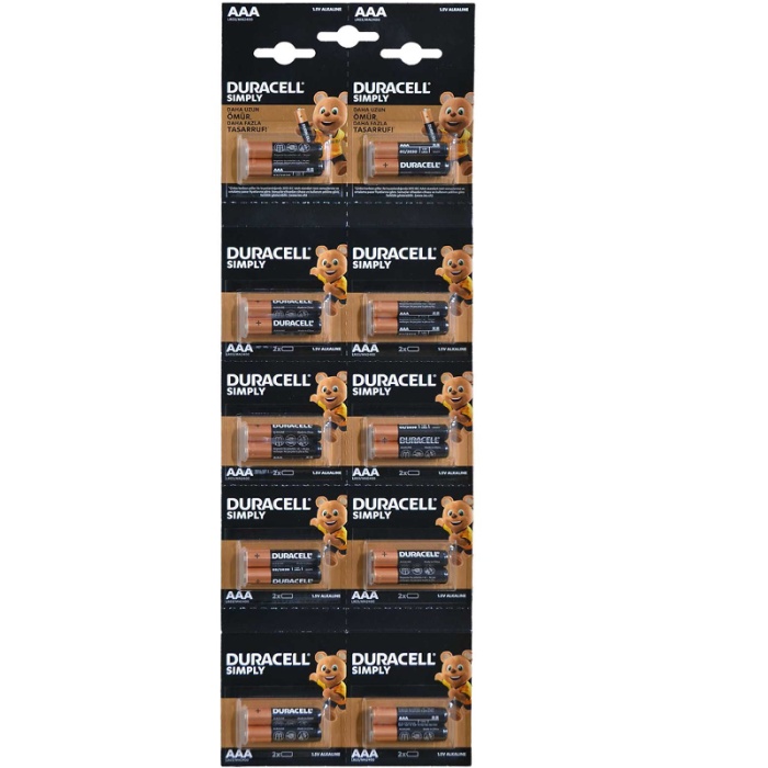 DURACELL LR03/MN2400 1.5 VOLT ALKALİN AAA İNCE KALEM PİL (20Lİ KARTELA PAKET FİYATI)(2Lİ YIRTMALI)