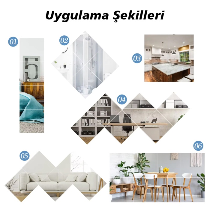 SUNUP SN-24979 50X50CM KENDİNDEN YAPIŞKANLI ESNEK PVC DUVAR AYNASI PANEL STİCKER ÇIKARTMA