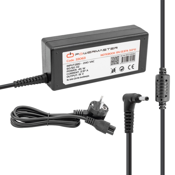 POWERMASTER PM-33063 19 VOLT - 2.37 AMPER 3.0*1.1 MM UÇLU ADAPTÖR (ASUS NOTEBOOK)