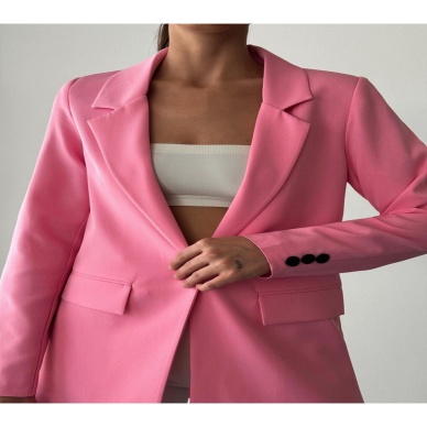 Atlas Kumaş Tek Düğmeli Pembe Blazer ceket