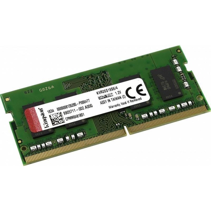 4 GB DDR4 2666MHZ KINGSTON 1X4 L19 SODIMM 1RX16 NB KVR26S19S6/4