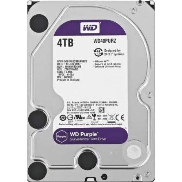 4 TB WD 3.5 PURPLE SATA3 5400RPM 64MB 7/24 GUVENLIK WD42PURZ (3 YIL RESMI DIST GARANTILI)