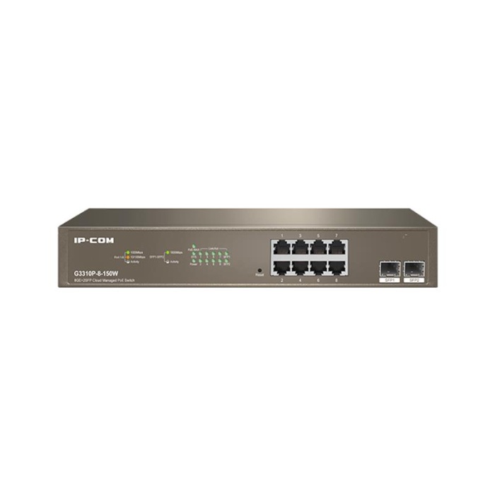 IP-COM G3310P-8-150W 8 PORT GIGABIT + 2X1GB SFP UPLINK CLOUD YÖNETİLEBİLİR RACKMOUNT 130W POE SWITCH