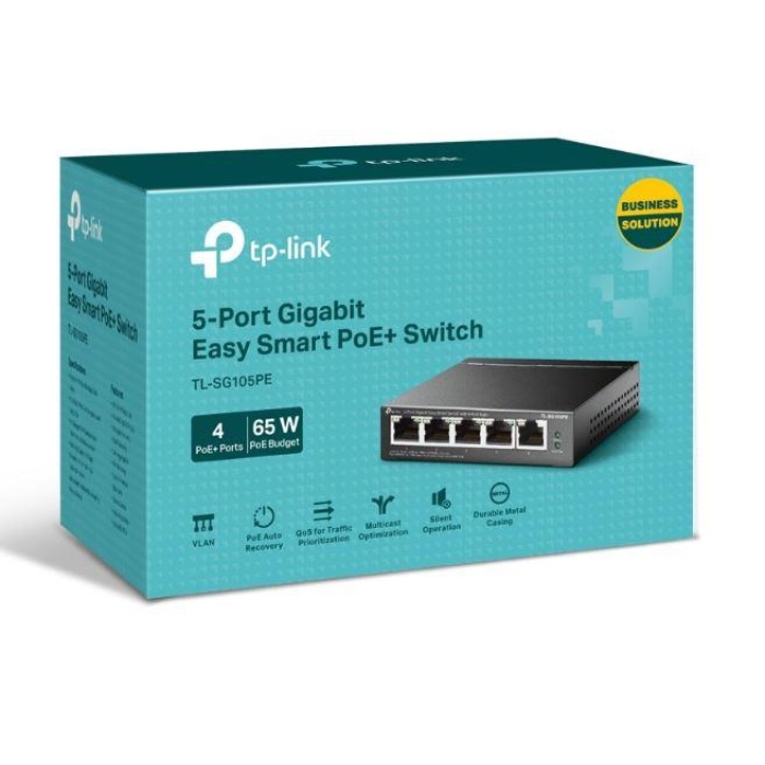 TP-LINK TL-SG105PE 4 PORT GIGABIT+1 PORT GIGABIT UPLINK EASY SMART YÖNETİLEBİLİR 65W POE METAL KASA SWITCH