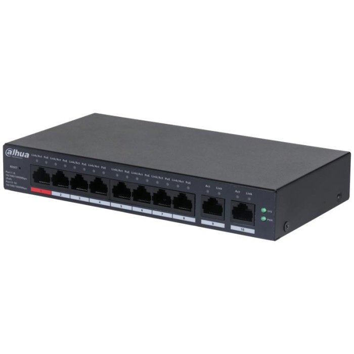 DAHUA CS4010-8GT-110 8 PORT GIGABIT + 2 PORT GIGABIT UPLINK 110W POE CLOUD YÖNETİLEBİLİR METAL KASA SWITCH