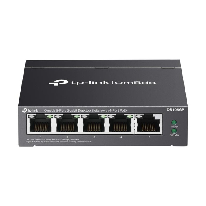 TP-LINK OMADA DS105GP 4 PORT GIGABIT + 1 PORT GIGABIT UPLINK 65W POE YÖNETİLEMEZ SWITCH