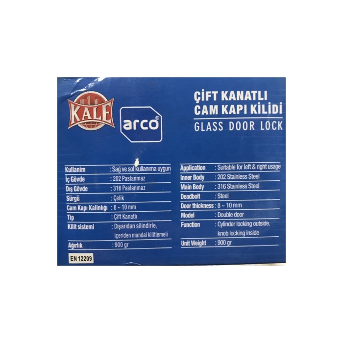 Kale Arco Kd070/20-125 Çift Kanat Cam Kapı Kilidi (CAM CAMA)