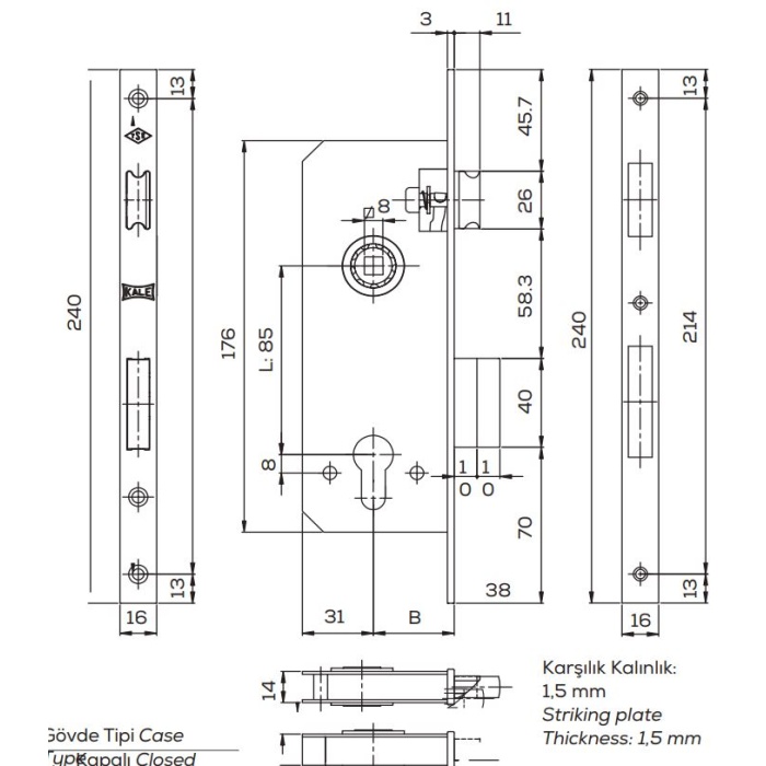 Kale 152 RP Standart Silindirli Rozet Delikli45mm Oval-Nikel 18 Mm Aynalı (SİLİNDİRSİZ))