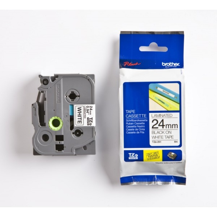 Brother TZE-251 24 mm Beyaz Üzeri Siyah Laminasyonlu Etiket