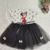 Puantiyeli Mickey Baskılı Kurdela Kuşaklı Astarlı Kız Bebek Tütü Elbisesi Siyah