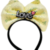 Led Işıklı 3 Farklı Fonksiyonda Yanan Gümüş Love Yazılı Sarı Fiyonk Taç 20x17 Cm