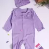 Robası Astarlı Fiyonk Şapkalı Kız Bebek Tulum
