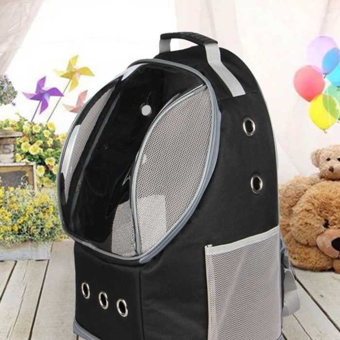 Ufo Kedi ve Köpek Seyahat Çantası - Ön Şeffaf, Siyah